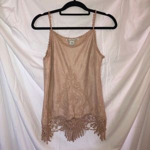 Velvet Tank Top w Floral Trim and Detailed Straps